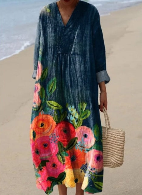 Nela | Sukienka midi z abstrakcyjnymi i kwiatowymi nadrukami