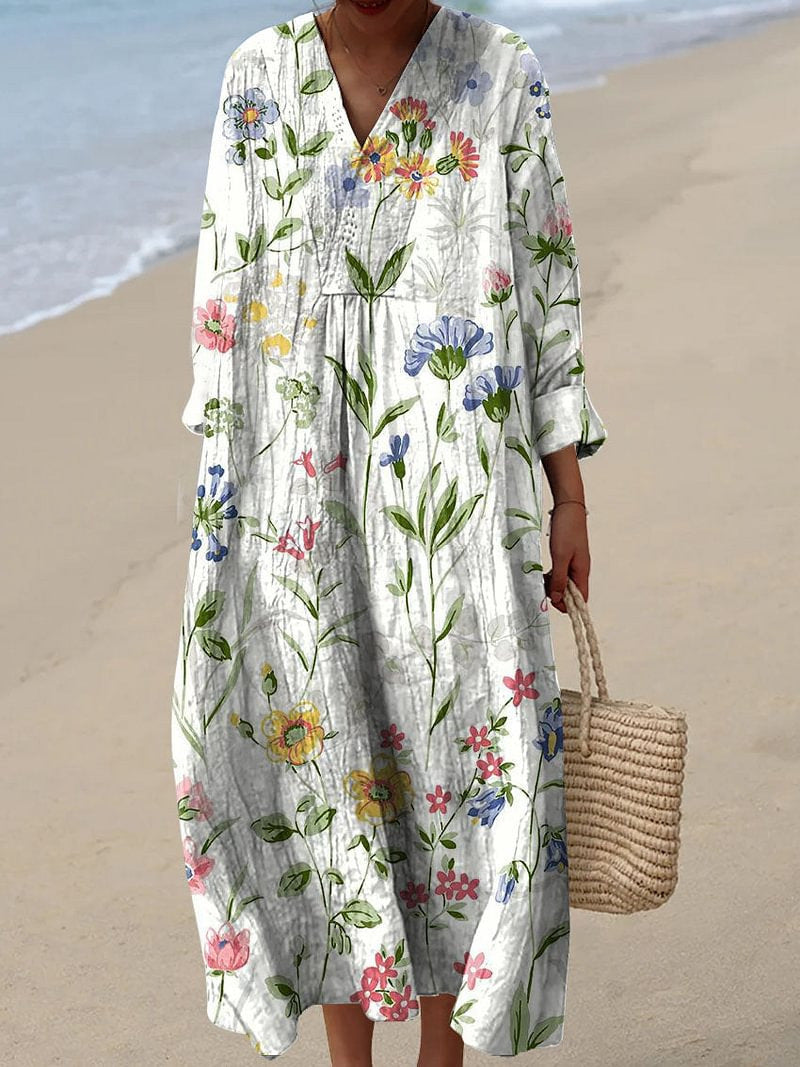 Nela | Sukienka midi z abstrakcyjnymi i kwiatowymi nadrukami