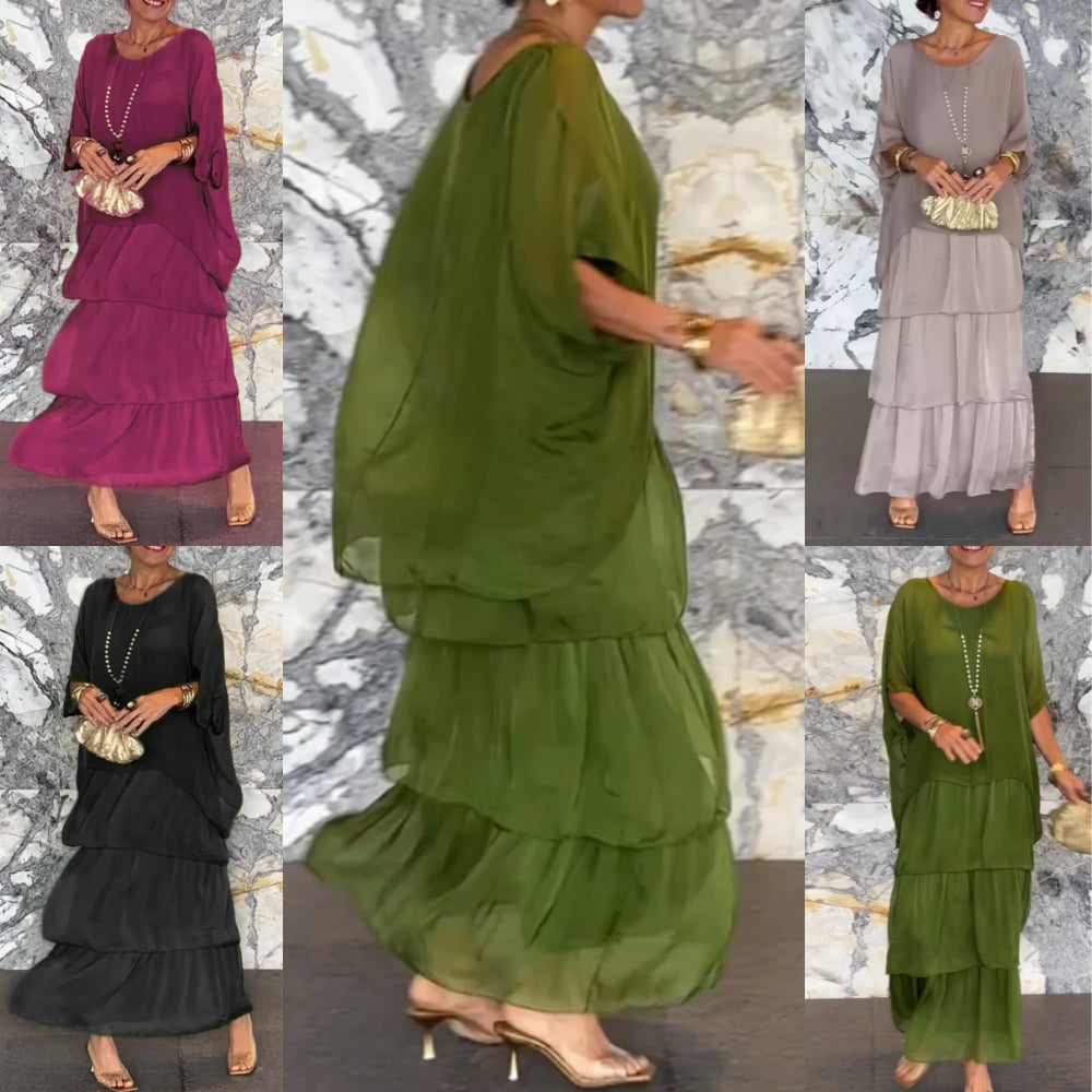 Dorota | Boho Maxi Sukienka z Warstwowym Efektem