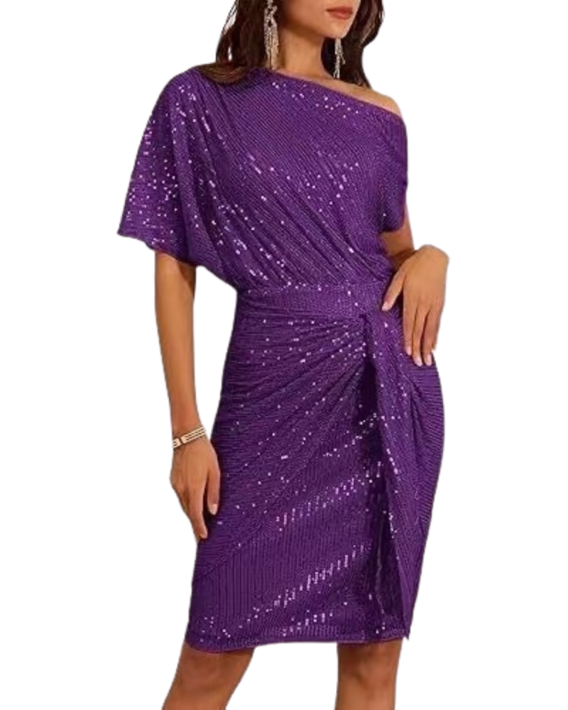 Klaudia | Sukienka na Jedno Ramię z Cekinami na Imprezę