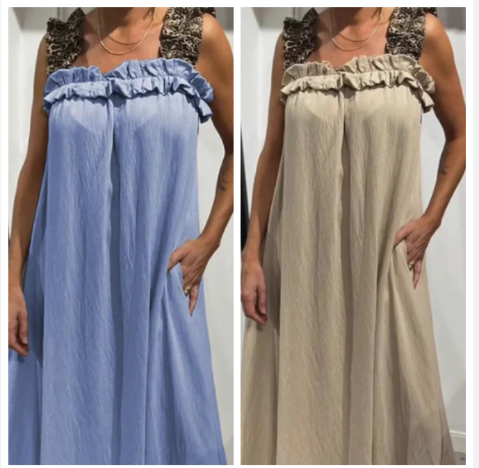 Klara | Zwiewna Sukienka Maxi na Ramiączkach z kieszeniami