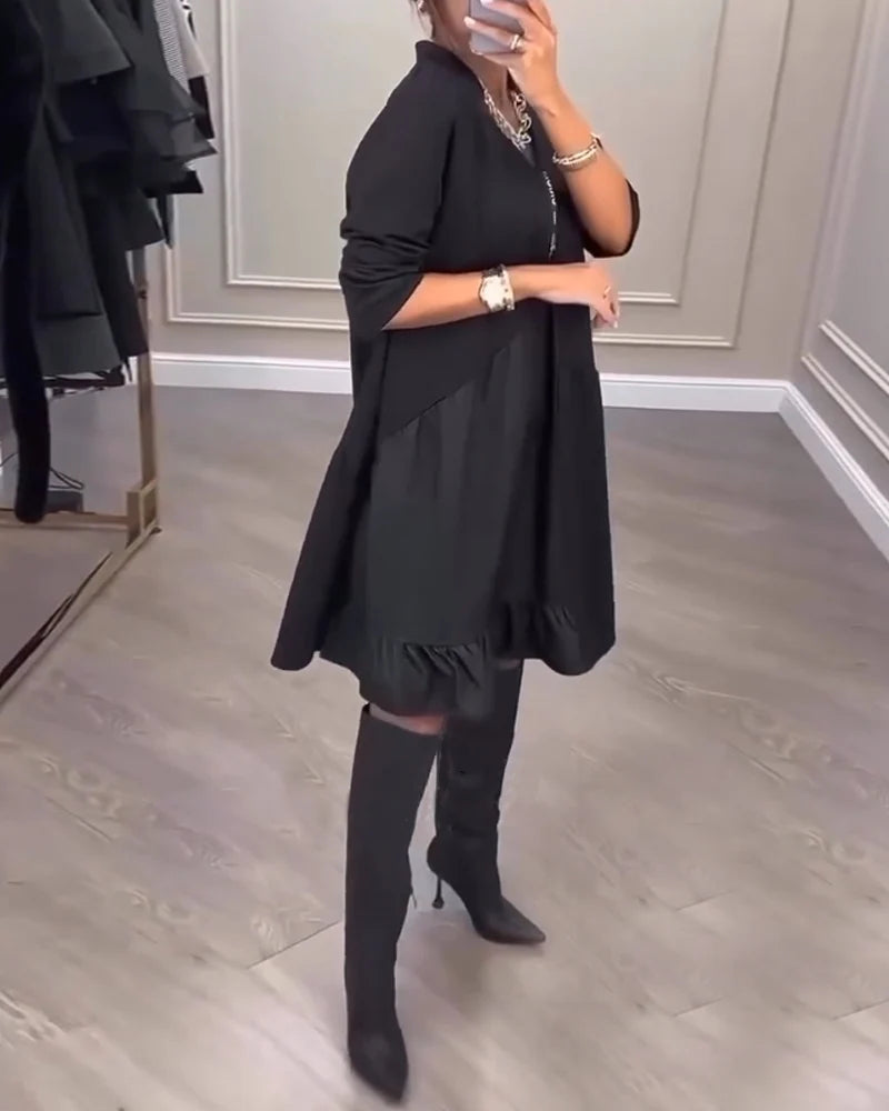 Maeko | Artystyczna sukienka z długim rękawem i dekoltem w szpic