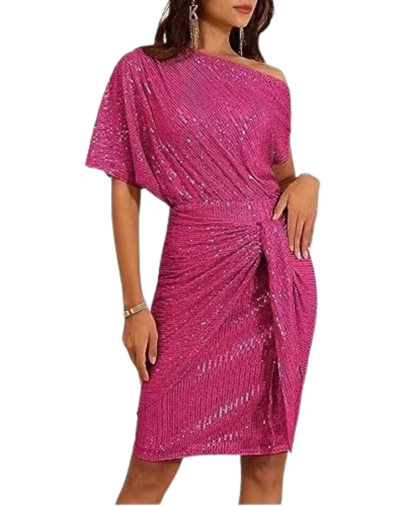 Klaudia | Sukienka na Jedno Ramię z Cekinami na Imprezę