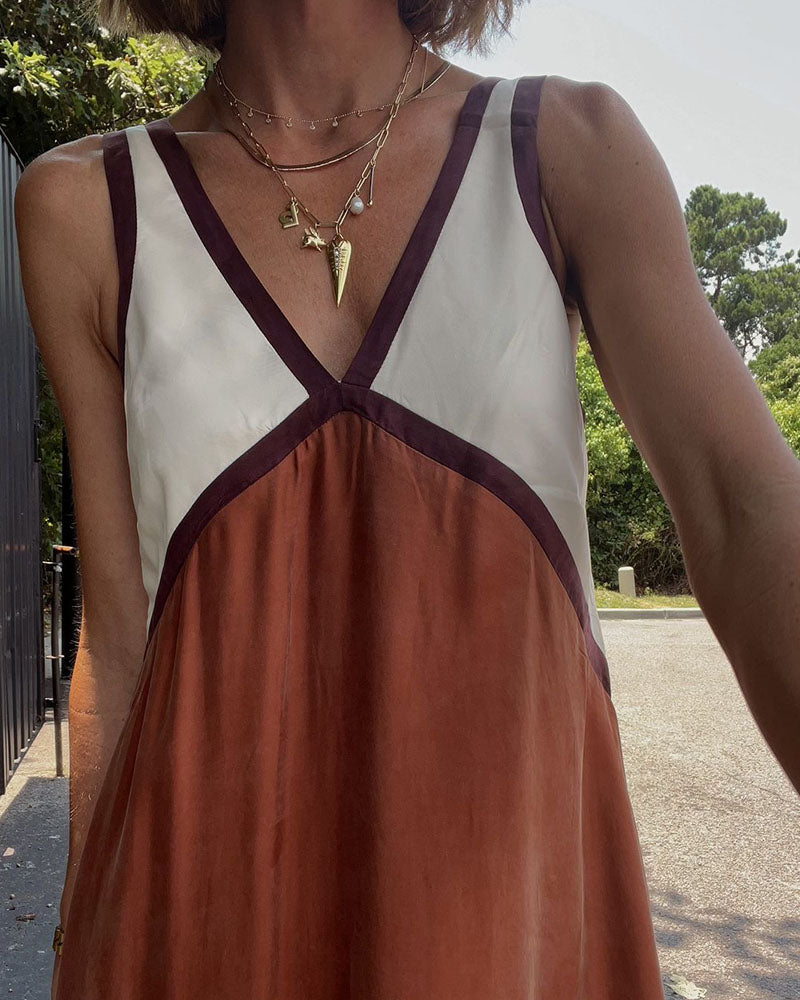 Sienna - Sukienka Maxi w Kontrastowych Kolorach