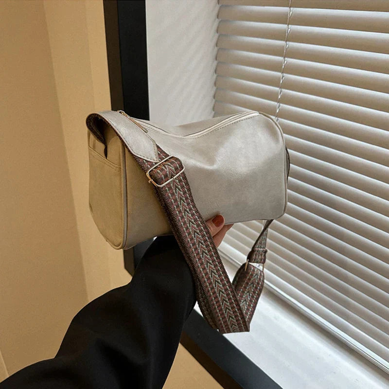 Trine™ | Vintage Skórzana Torebka Crossbody z Woven Regulowanym Paskiem