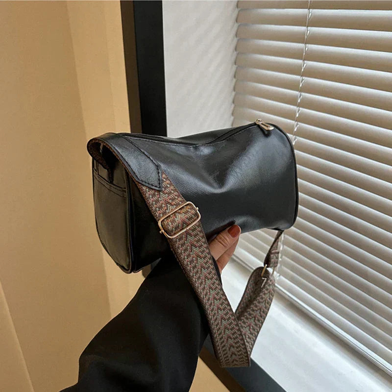 Trine™ | Vintage Skórzana Torebka Crossbody z Woven Regulowanym Paskiem