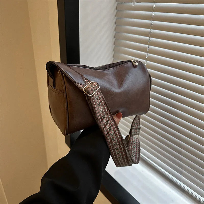 Trine™ | Vintage Skórzana Torebka Crossbody z Woven Regulowanym Paskiem