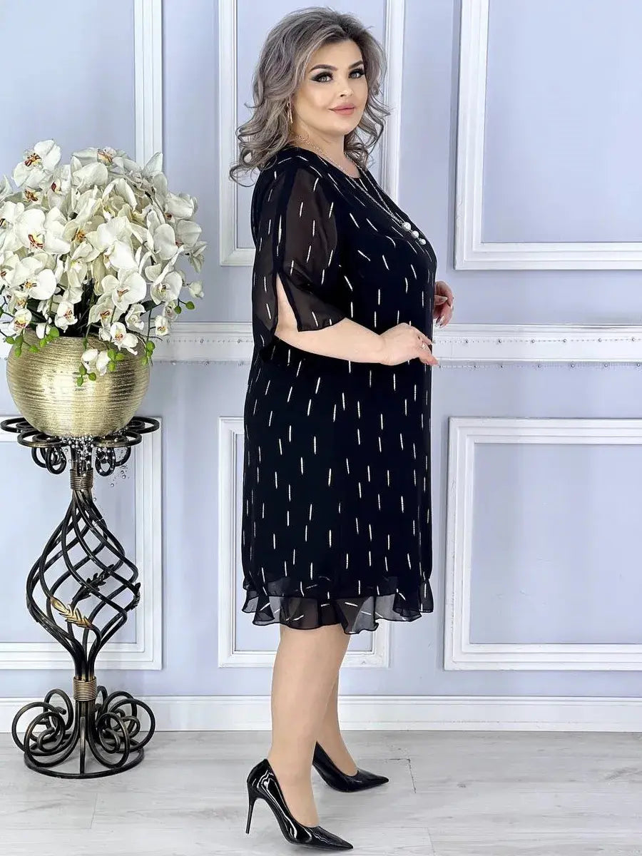 Wioletta | Elegancka szyfonowa sukienka midi z zakładkami