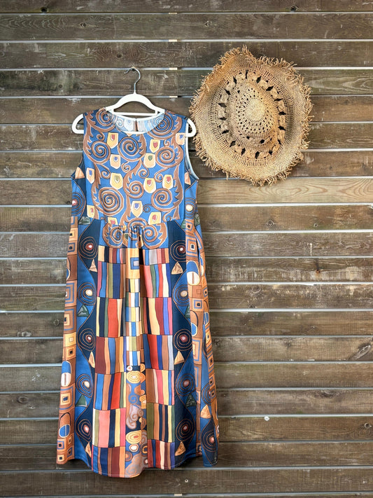 Mirka | Damska sukienka bez rękawów z abstrakcyjnym wzorem geometrycznym