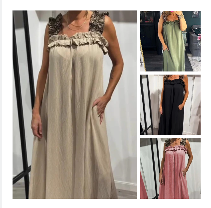 Klara | Zwiewna Sukienka Maxi na Ramiączkach z kieszeniami