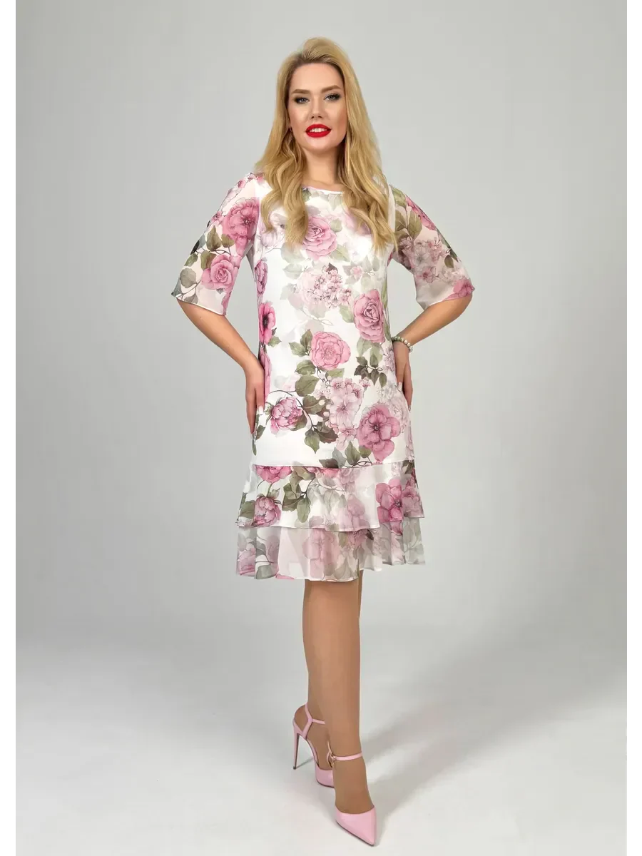 Samanta | Letnia luźna sukienka z okrągłym dekoltem i krótkim rękawem