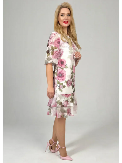 Samanta | Letnia luźna sukienka z okrągłym dekoltem i krótkim rękawem