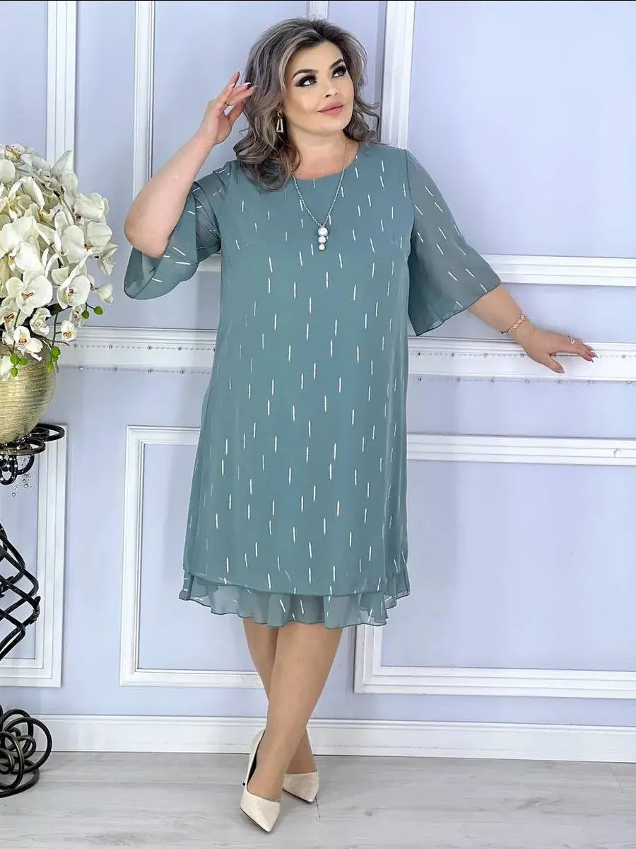 Wioletta | Elegancka szyfonowa sukienka midi z zakładkami