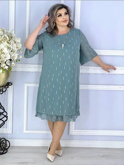 Wioletta | Elegancka szyfonowa sukienka midi z zakładkami