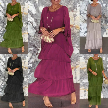 Dorota | Boho Maxi Sukienka z Warstwowym Efektem