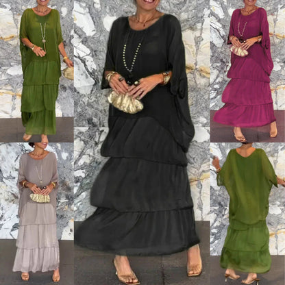 Dorota | Boho Maxi Sukienka z Warstwowym Efektem