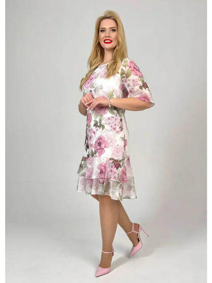 Samanta | Letnia luźna sukienka z okrągłym dekoltem i krótkim rękawem