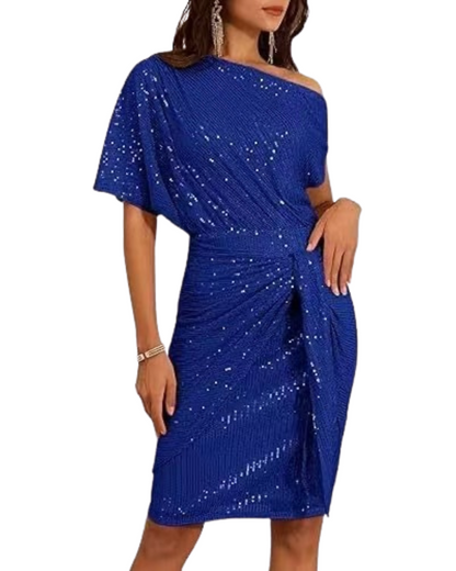 Klaudia | Sukienka na Jedno Ramię z Cekinami na Imprezę