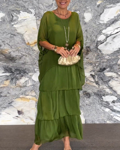 Dorota | Boho Maxi Sukienka z Warstwowym Efektem