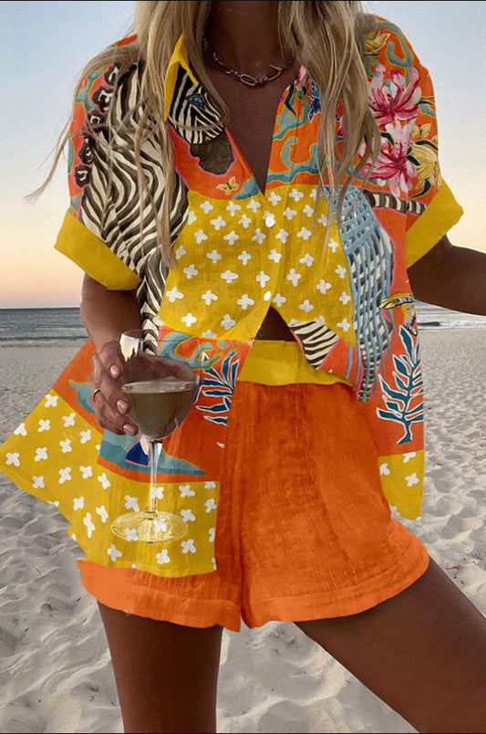 Norellia™ | Krótki zestaw lniany w kropki