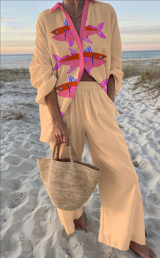 Evalisse™ | Różowy Zestaw Bielizny z Wzorem Ryb