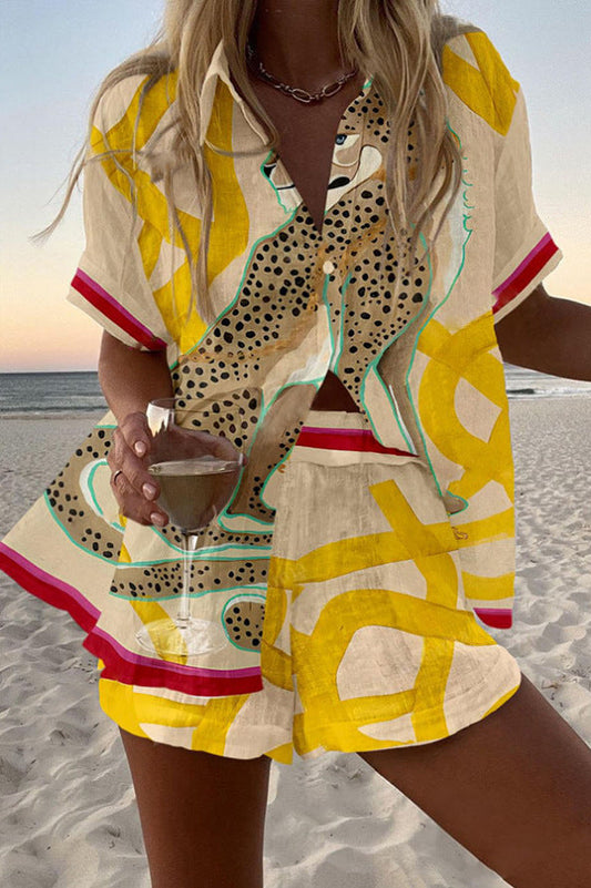 Casima™ | Krótki zestaw lniany w panterkę