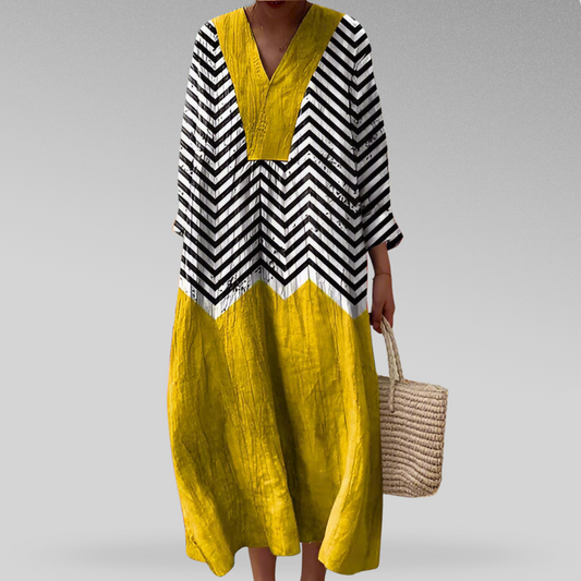 Nela | Sukienka midi z abstrakcyjnymi i kwiatowymi nadrukami