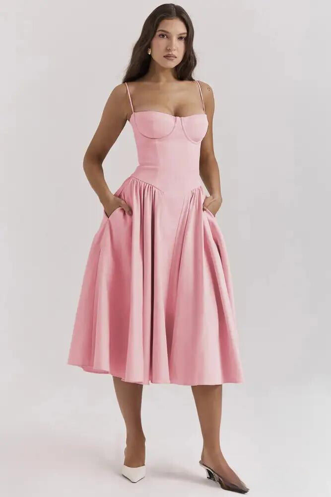 Omnia™ | Bezrękawowa Sukienka Midi z Dopasowaniem Korsetu