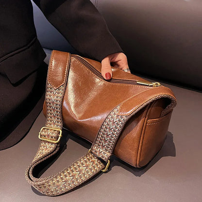 Trine™ | Vintage Skórzana Torebka Crossbody z Woven Regulowanym Paskiem