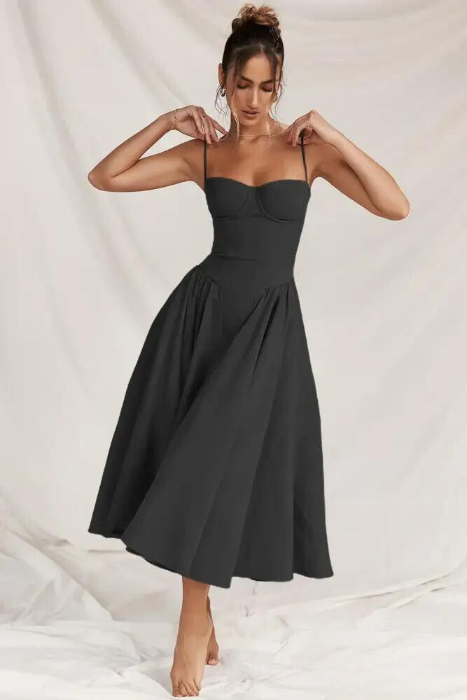 Omnia™ | Bezrękawowa Sukienka Midi z Dopasowaniem Korsetu