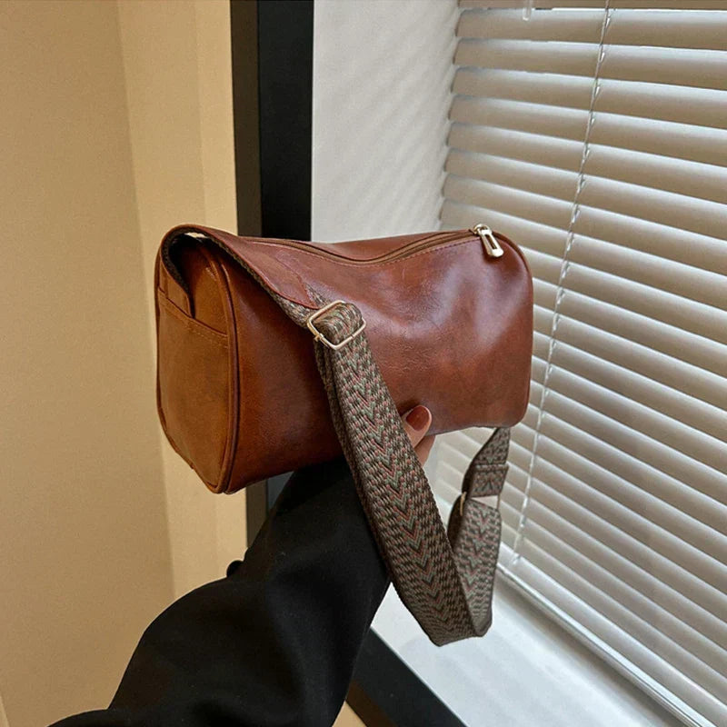 Trine™ | Vintage Skórzana Torebka Crossbody z Woven Regulowanym Paskiem