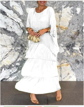 Dorota | Boho Maxi Sukienka z Warstwowym Efektem