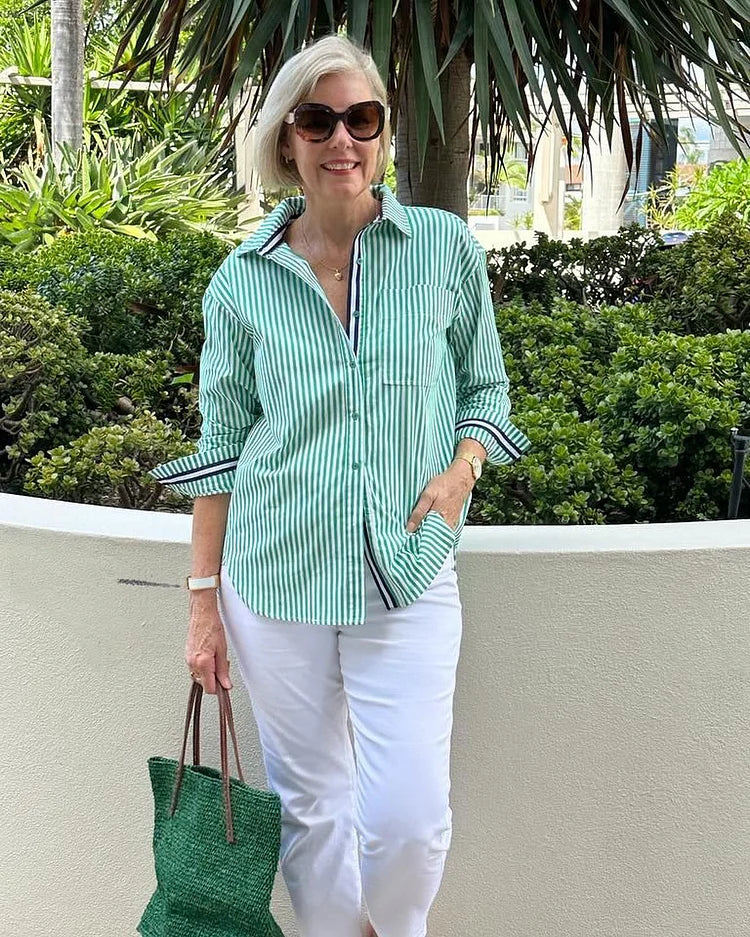 Ellen™ — Elegancka Koszula w Paski na Codzienną Elegancję