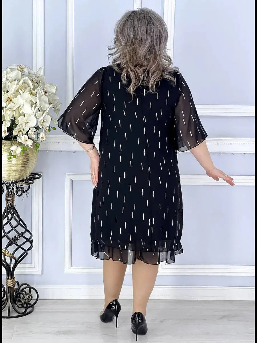 Wioletta | Elegancka szyfonowa sukienka midi z zakładkami