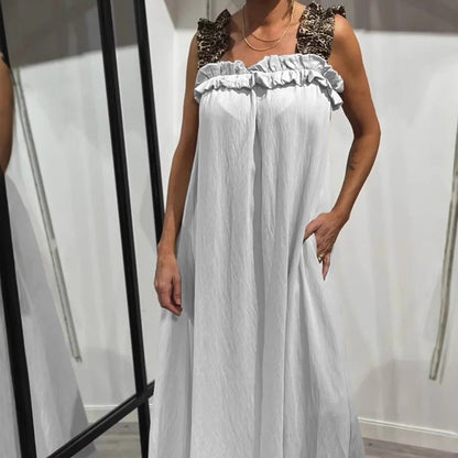 Klara | Zwiewna Sukienka Maxi na Ramiączkach z kieszeniami